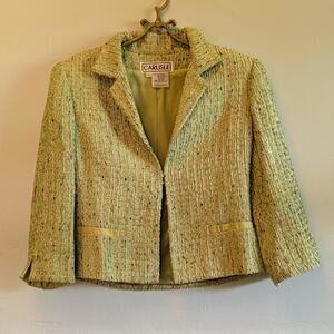 Vintage Carlisle Tweed Blazer • Chartreuse Green • Chain Weighted • 90s Y2K